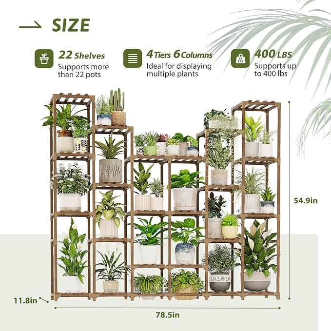 GENTINGBRO 22 Tiers Plant Shelf for Plants Large Indoor Plant Stand Plant Rack Extra Large Wood Plant Stands for Hanging Plant Holder for Patio Balcony Garden