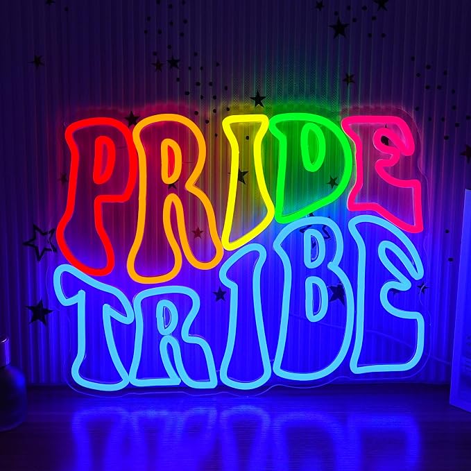 Pride Tribe Neon Sign for Wall Decor 16.54’’*12.6’’ Rainbow Neon Light Adjustable LGBTQ Light Up Sign Usb Powered Pride LED Neon Sign for Pride Month Bedroom Gay Bar Party Man Cave