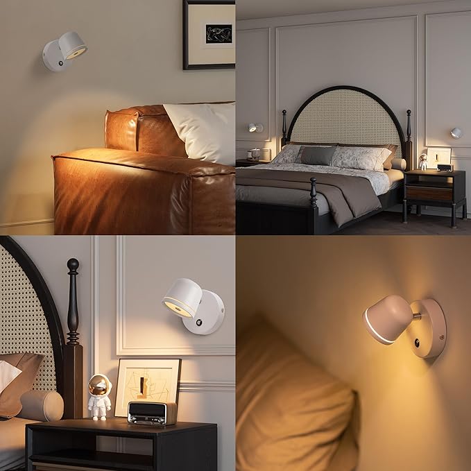 Aisilan Wall Sconce, Hardwired Touch Dimmable Wall Light with 3 Color Temperatures, Adjustable 7W LED Wall Lamp CRI97, Modern White Aluminum Sconce for Bedroom Bedside Hallway
