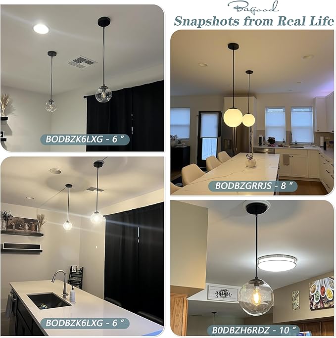 10" Globe Pendant Light Black 2 Pack Mid Century Pendant Light Globe Pendant Lights Kitchen Island Matte Black Finished with Clear Glass Adjustable Ceiling Light Fixtures for Dining Room Bar