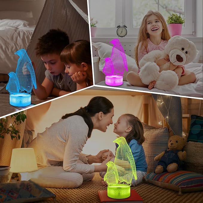 Lampeez Penguin Gift, Penguin 3D Night Light for Kids, 16 Colors Changing Illusion Lamp with Remote Control Dimmable Function 4 Flashing Mode, Kids Bedroom Decor Gifts for Boys Girls