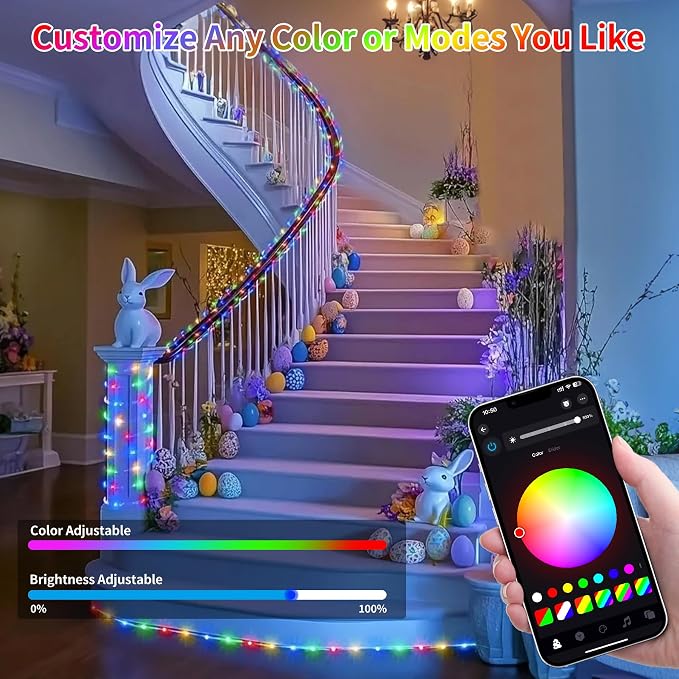 33FT Color Changing Rope Lights Outdoor Waterproof with APP & Remote | 100 LED String Light Plug In, Smart 16 Million Colors Music Sync Fairy Tube Lighting for Outside Indoor Bedroom Christmas