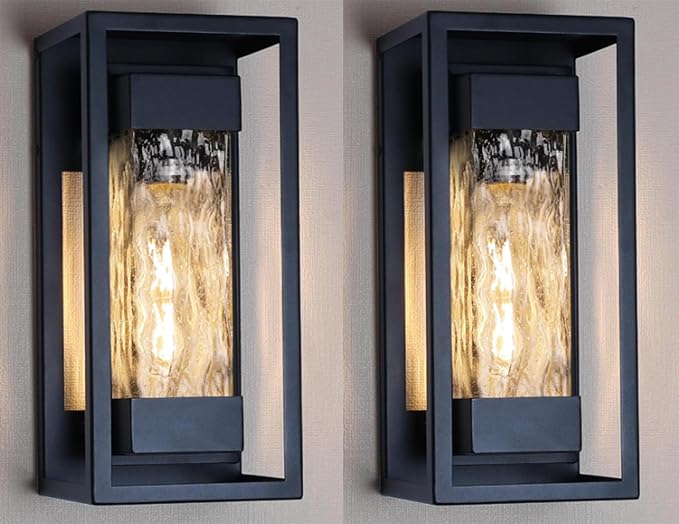Modern Outdoor Light Fixture, Exterior Wall Sconce Waterproof Porch Light, Outside Lamp for House with Water Glass for Garage Doorway