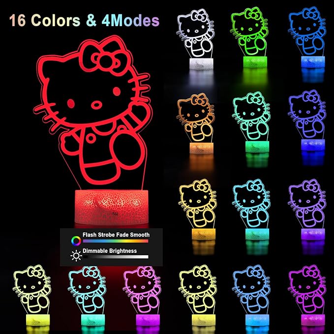 16 Colors Cartoon Night Light, Anime Character Change Decor Lamp with Remote, Dim, Timer, Fans Kids Gifts for Christmas Birthday Boys Girls