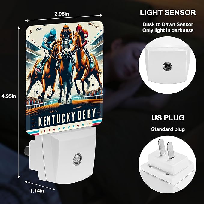 LED Night Light Lamp with Smart Sensor Dusk to Dawn Sensor,Three Horses Nose to Nose At Horse Racing Equestrian Sport Night Light Daylight White,0.5W Plug-into Wall for Adults