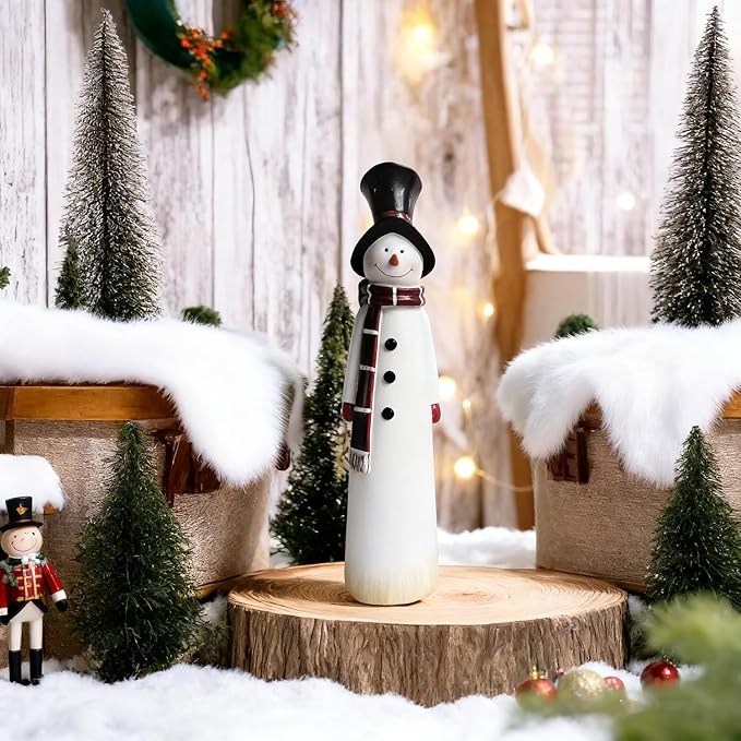 Christmas Snowman Figurine Statue Resin Cute Snowman Wearing Red Hat & Scarf Designs Christmas Table Sculpture Ornament Decor for Winter Xmas Party Home Office Shelf Indoor Decor Holiday Festive Gifts