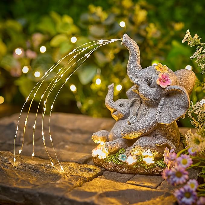 Brightown Solar-Elephant-Garden-Decor-Statue with Succulent & Watering LED Lights, Waterproof Outdoor Decor for Patio, Lawn, Balcony & Yard Decorations Outdoor, Unique Mothers Day Gifts for Mom Women