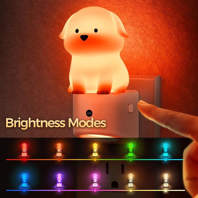 Night Light for Kids,3D Cute Puppy Kids Night Light with Sensor | Dusk to Dawn Sensor,RGB+Soft White 3000K,Plug in Night Light for Kids Room Decor,Birthday Gift Nightlight for Kids