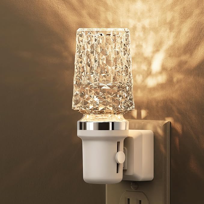 L LOHAS LED Night Light, Dimmable Night Lights Plug into Wall, Light Sensor | Automatic Nightlights Plug in, 3000K LED Acrylic Nightlight, Crystal Decorative, Hallway Bedroom Bathroom [White Base,1 Pack]