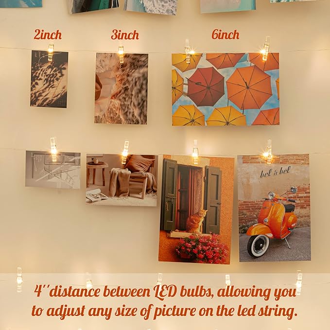 Photo Clips String Light, Fairy Lights with 51 Clear Clips, Battery Operated String Lights with Clips for Pictures, Room Decorations for Dorm Wall Bedroom