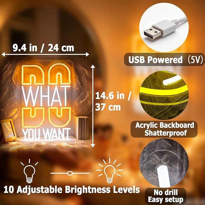 Positive Neon Lights Signs Neon Sign Led Sign Light for Wall Decor | Do What You Want Neon Sign for Room Decor,Positive Decoration,Motivational Wall Decor,Gift,5V USB Powered Dimmable