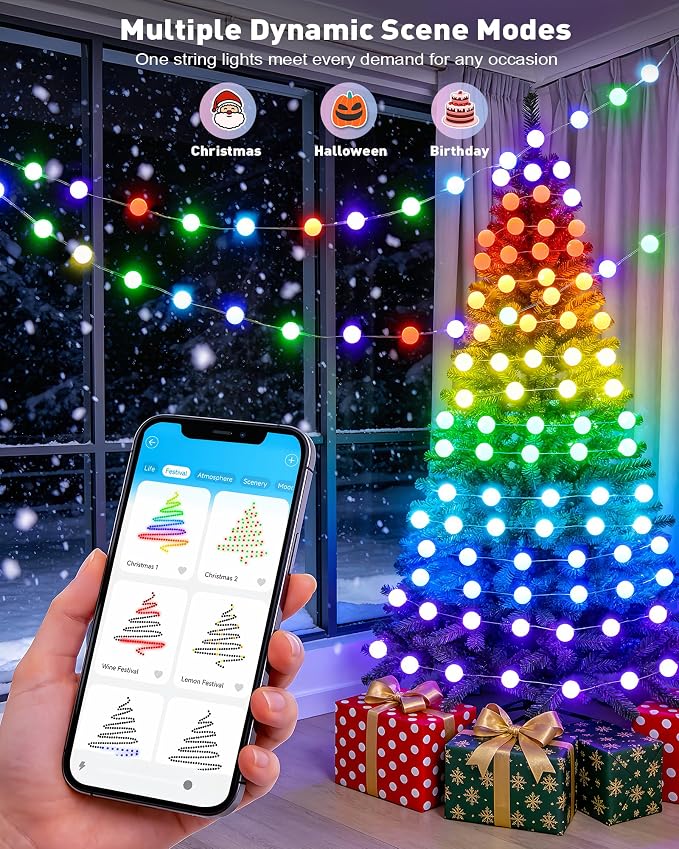 JMEXSUSS Smart Globe String Lights for Classroom Dorm, RGB Fairy Lights | 33FT 66 LED, App & Remote Control, Music Sync, Color Changing , Twinkle String Lights for Bedroom Christmas DIY Gift Decor