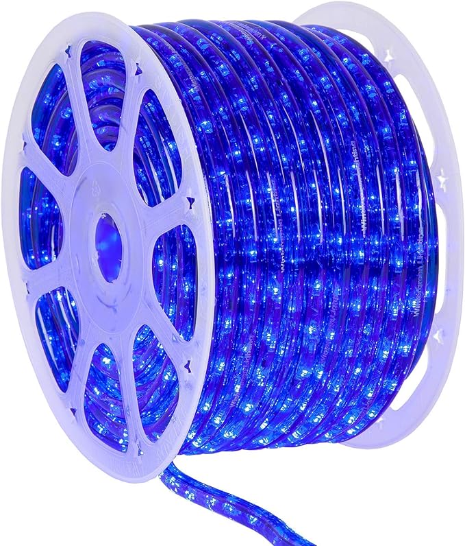 Wintergreen Lighting 150ft 1800 LED Commercial Grade Blue Rope Light Kit, Flexible Heavy Duty Indoor-Outdoor, 120V, ½ Inch, 2-Wire