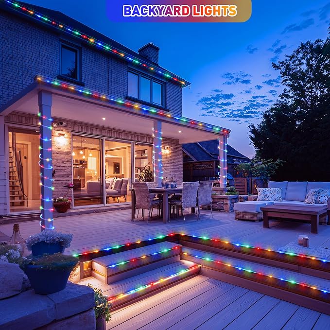JMEXSUSS 2 Pack 100 LED Solar Rope Lights Outdoor, Multicolor Tube Lights | 33ft, IP65 Waterproof, 8 Modes, PVC Tube, Outdoor, Trampoline Lights For Fence Walkway Path Trampoline Christmas Decor