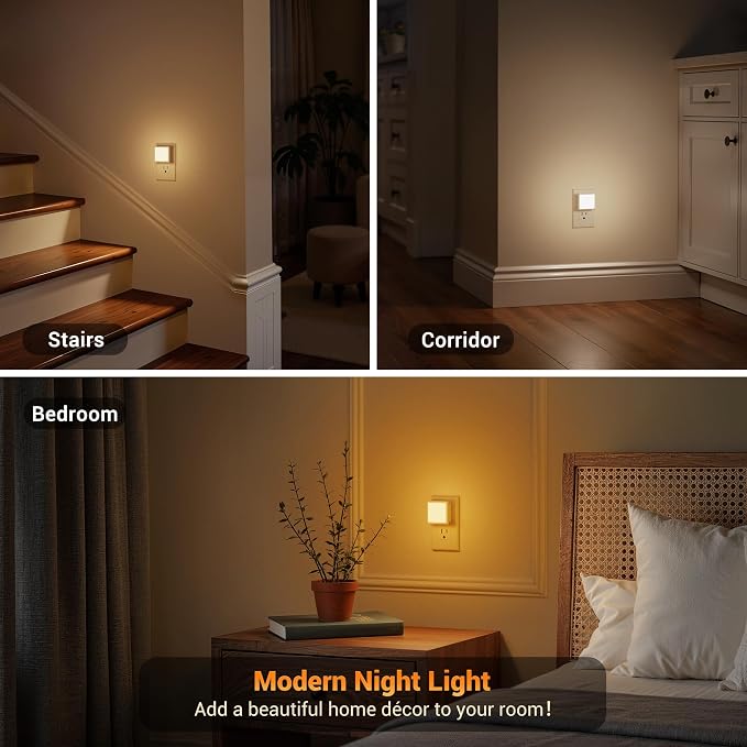 JandCase LED 3CCT Night Lights Plug into Wall, 0.3W Plug in Night Light | Dimmable, Dusk to Dawn Sensor, 2 Pack Bright Nightlight Auto-On/Off, for Adults Kids Room Bedroom Bathroom Hallway Kitchen