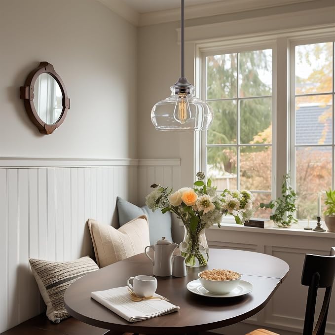 Kira Home Harlow 9" Modern Schoolhouse Pendant Light for Ktichen Island | Clear Glass Shades, Industrial Farmhouse Hanging Fixture, Classic Oil Rubbed Bronze Finish