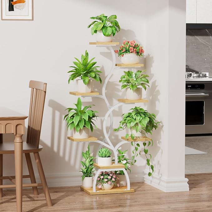 Plant Stand Indoor with Grow Light - 8 Tiered Corner Plant Shelf Indoor | 49" Plant Holder with Lights for Indoor Growing, Tall Lighted Flower Stand for Living Room, Balcony, White