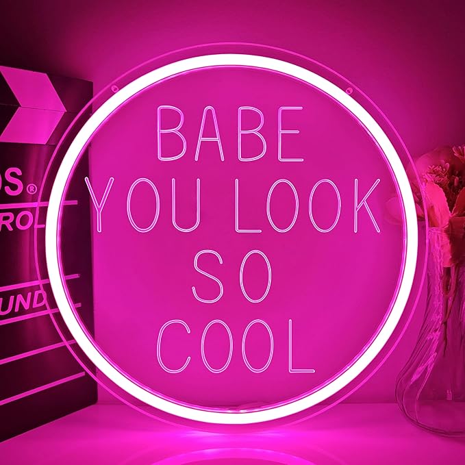 Babe You Look So Cool Neon Sign for Wall Decor Dimmable Led Sign Neon Light Up Sign for Bedroom Home Gym Salon Bar Party Aesthetic Wall Art Decorations Gifts Wedding