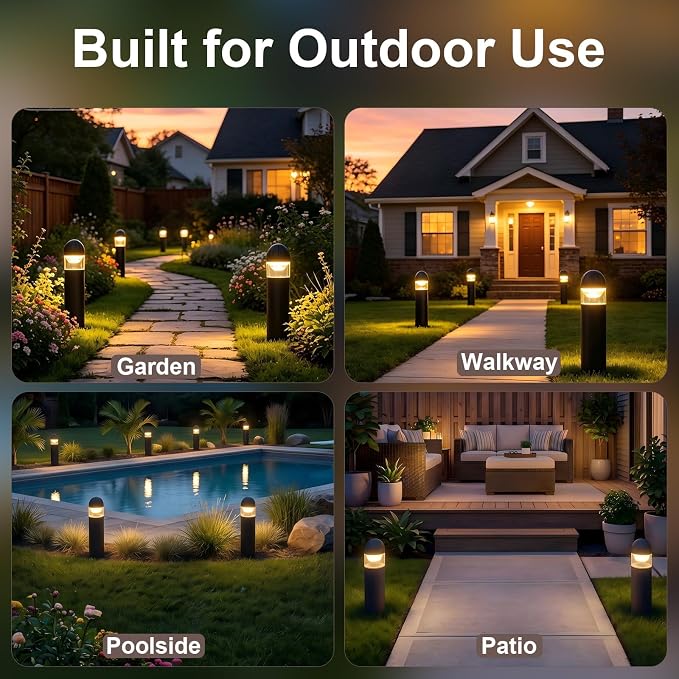 Low Voltage Landscape Lighting, 2W 200LM 12V LED Bollard Lights Outdoor Waterproof with Connectors, Aluminum Housing Driveway Pathway Walkway lights 3000K Warm White, ETL UL CSA Listed, 4 Pack