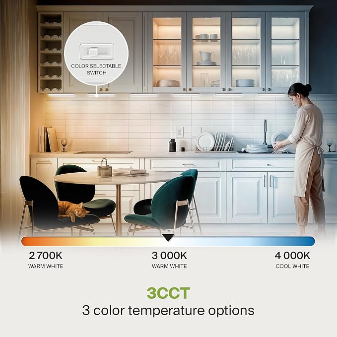ASD Swivel LED Under Cabinet Lighting Plug in or Hardwired 12 Inch, Dimmable Under Cabinet Lights with High/Low/Off Switch, 3CCT 2700K-4000K, Linkable Under Counter Lights for Kitchen, White, ETL