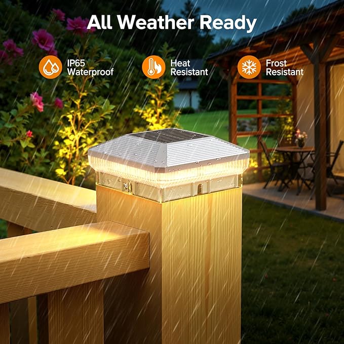 LETMY 6 Pack Solar Post Cap Lights Outdoor, 40 Brighter LEDs 4x4 Fence Post Solar Lights Outdoor with 3 Modes, Waterproof Deck Fence Cap Light Solar Powered for 3.5x3.5 4x4 Vinyl Wooden Posts (White)