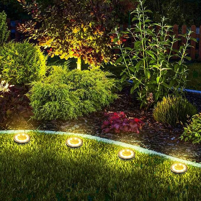 Joomer Solar Ground Lights Outdoor Waterproof, 8 Pack 8 LED, Warm White | Solar Powered Garden Lights Disc Landscape Lighting Outdoor for Patio Pathway Lawn Yard Driveway Walkway outside