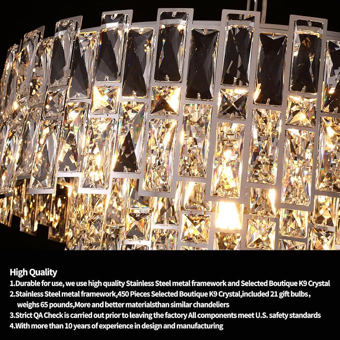 32" Luxury Crystal Chandelier for Dining Room, Modern Ceiling Light, French Empire Style with Premium K9 Crystals, Elegant Chrome Finish, Perfect for Living Room or Bedroom, 21-Light Fixtur (Chrome)