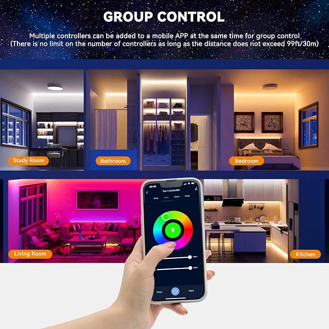 PAUTIX WiFi 5-in-1 LED Controller Dimmable for Monochrome CCT RGB RGBW RGBCCT LED Strip Lights Compatible with Tuya APP/Smart Life/Alexa/Google Home/Siri,DC12-24V Lights Controller(Without Battery)