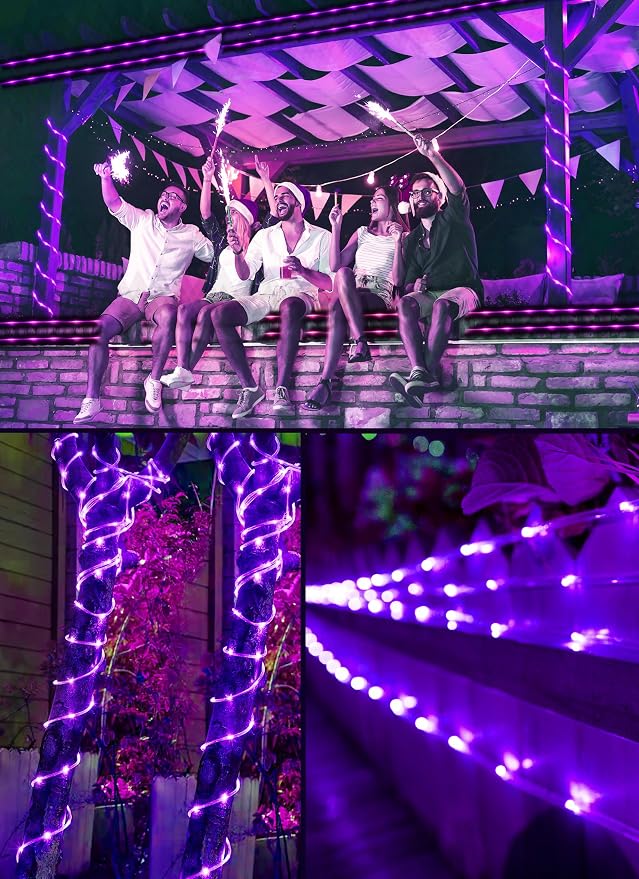 Brightown 39FT 100LED Halloween Solar Rope Lights, Purple | IP65 Solar Fairy Lights with 8 Lighting Modes, Halloween Decoration Outdoor for Party Garden Yard Holiday Tree Decoration