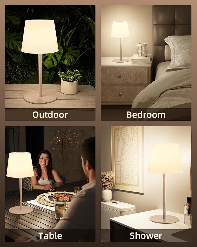 EZVALO IP65 Waterproof Shower Lamp –Spa-Like Bathroom Lamp, Rechargeable Cordless Mood Light, 3 Color Temps for Relaxing Bathroom & Bathtub Experience 1 Pack (Khaki)