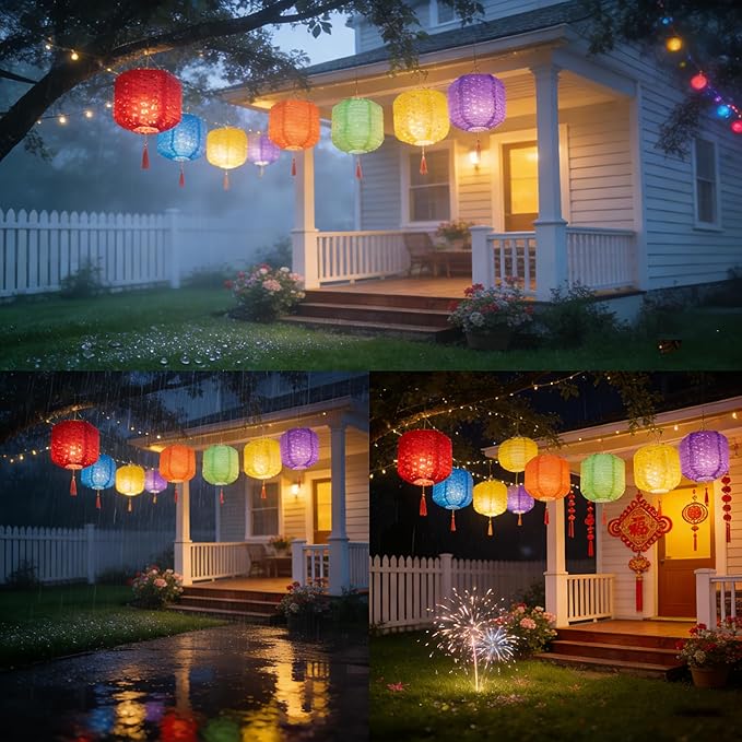 5PCS Paper Lanterns Valentines Day Chinese New Year Spring Festival Lantern,8inches Round Hanging Paper Lanterns with LED Lights,with Tassels Walking Sticks for Wedding Dinner Birthday Party Decor