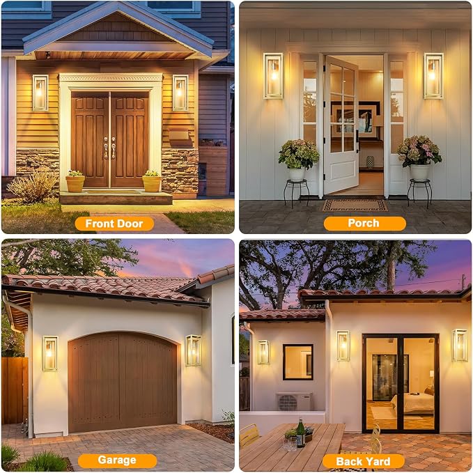 15" Outdoor Wall Lights, Gold Exterior Lighting Fixtures | Large Size, Anti-Rust, Waterproof, Tempered Glass, Easy Installation, Modern & Classic Outdoor Sconces for House Porch Garage