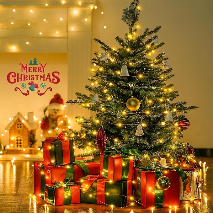 JMEXSUSS 400 LED Fairy Lights Plug in, Remote Control Twinkle Lights | 132 ft 8 Modes Warm White Christmas Lights Indoor Outdoor Waterproof with Wheel for Bedroom Christmas Decor