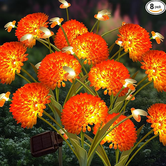 Solar Garden Lights, 8 Pack Solar Swaying Bee Lights with Flowers, Waterproof Firefly Light Outdoor for Garden Patio Yard Pathway Fall Decoration, Gifts for Women Mother's Day