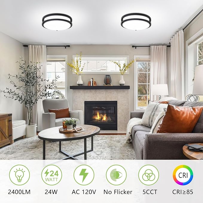 Black Flush Mount Ceiling Light - 2 Pack 24W 3000K/3500K/4000K/5000K/6000K Dimmable 10 Inch Led Ceiling Light Fixture for Bedroom Bathroom Kitchen Hallway (2, Black, 10 Inch)