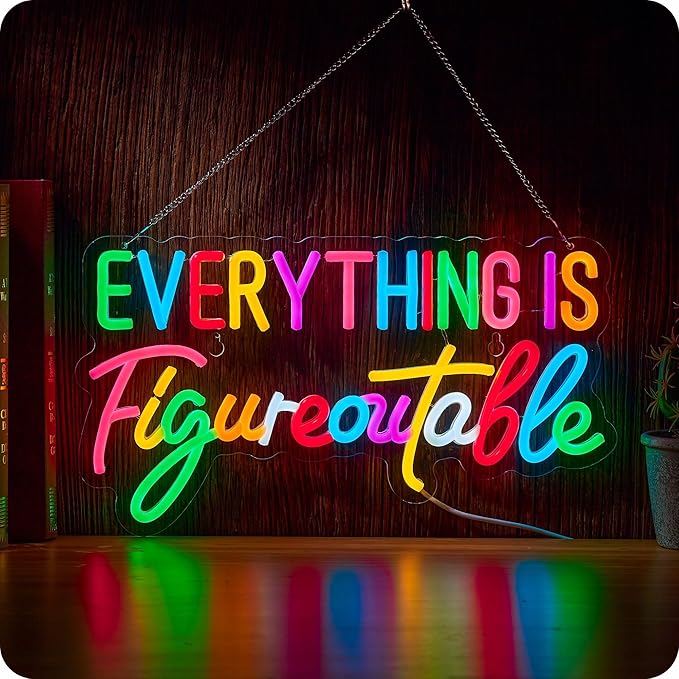 Everything Is Figureoutable Neon Sign, Positive Affirmation LED Light for Wall Decor Multicolored Light Up Signs for Classroom Kindergarten Wedding Party Store Home, Compatible with Timer