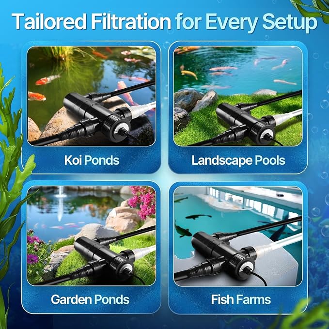 Flexzion Pond UV Lights for Outdoor Ponds - 18W Medium Light, 5283-Gal Capacity, 2500L/H UV Pond Clarifier for Outdoor Ponds, Clears Water in Days (CUV-118) | 18W Uv Light for Pond Clarifier, 2500L/H Flow