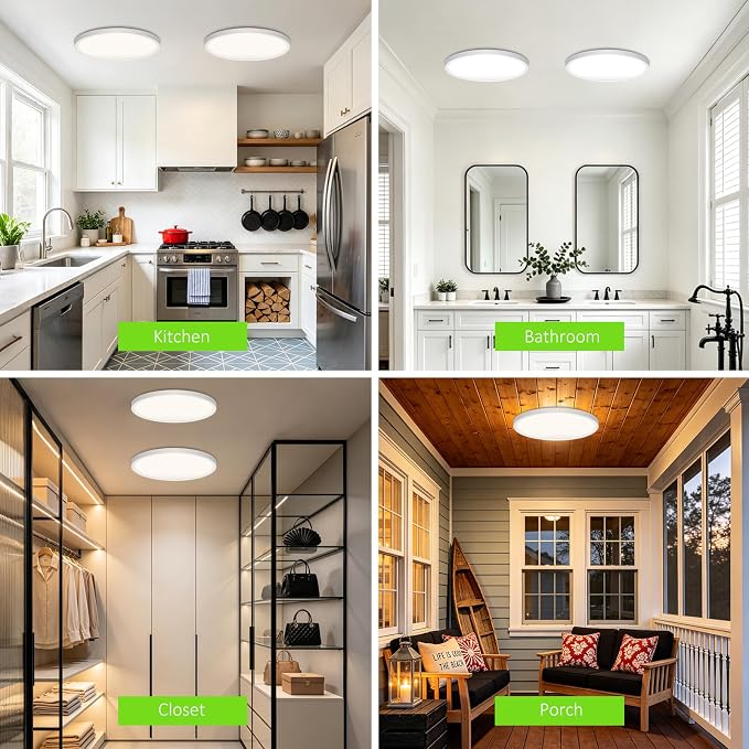 4Pack LED Flush Mount Ceiling Light Fixture, 9 Inch 1800LM 18W, Super Slim 0.66 Inch, Selectable 3CCT 3000k/4000k/6500k Wired LED Ceiling Lights for Bedroom,Living Room(White)
