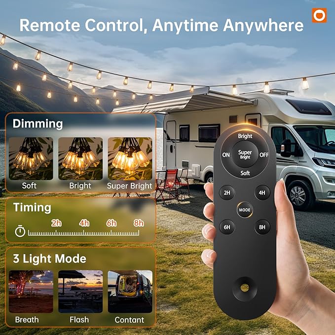addlon 78FT(72+6) Solar String Lights Outdoor Waterproof with Remote & USB | ST38 LED Shatterproof Bulbs, Solar Powered Outside Lights, Dimmable Solar Light for Camping Backyard Porch