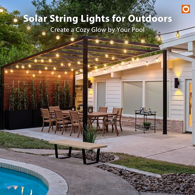 addlon 150FT 80LED Solar String Lights Outdoor Waterproof with Remote, USB | Shatterproof Outdoor Lights, Dimmable Timer, 3 Modes, Solar Powered Patio Lights for Outside, Backyard Garden Camping Pergola