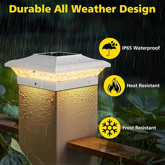 T-SUN Solar Post Cap Lights with Auto-Change Colors- for Vinyl/Wooden Posts Weatherproof Outdoor Solar Fence Post Lights for Deck, Porch, Garden & Stairs(12-Pack,RGB)