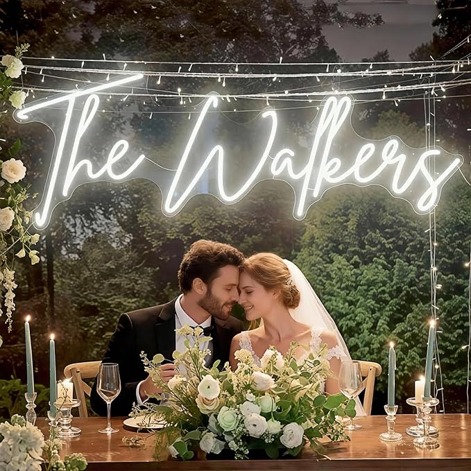 CIONAOR Custom Neon Sign, LED Wedding Backdrop Name Sign Customizable | Surname Last Name Sign for Reception & Ceremony, Dimmable Light Up Sign for Marry Me Proposal, Engagement Party Decor