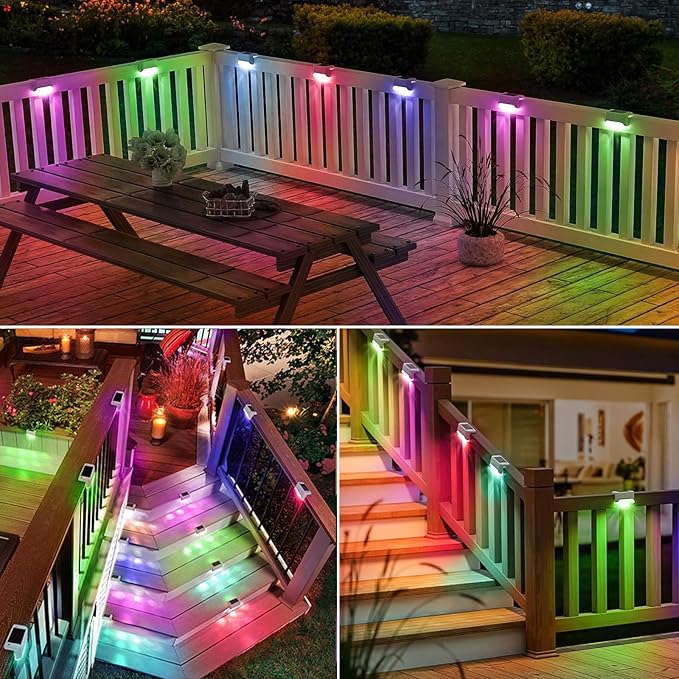 20 Pack Color Change Solar Step Lights Outdoor Small Waterproof RGB LED Stair Lamp Outside Decorative Lighting for Deck, Staircase, Railing, Pool, Retaining Wall, No Drill Install(White Shell)