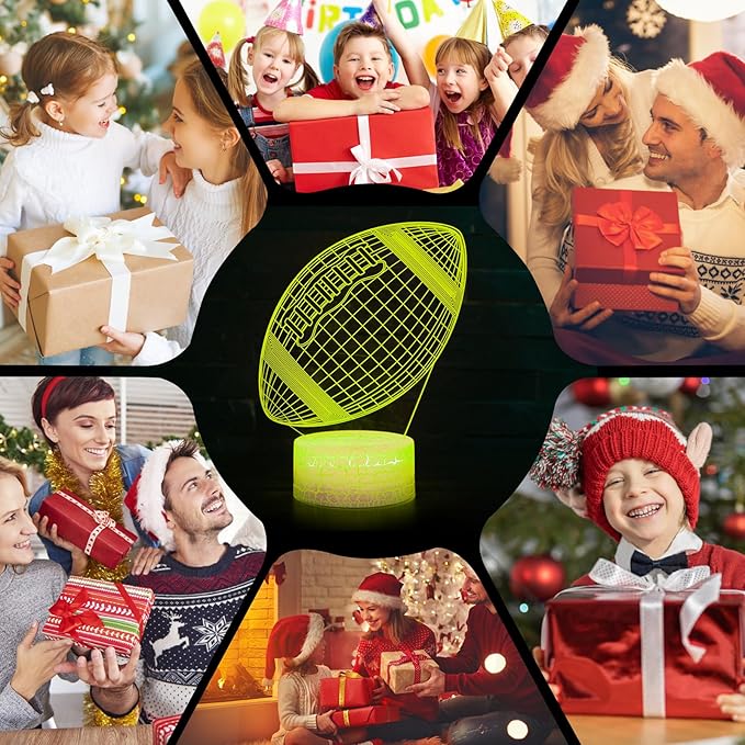 Football Night Light, Rugby Gifts for Boys Girls or Decor, Rugby 3D Illusion Lamp with 16 Colors Change Remote Control, Decorative Desk Lamp Christmas Creative Birthday Gift Ideal for Sport Fans