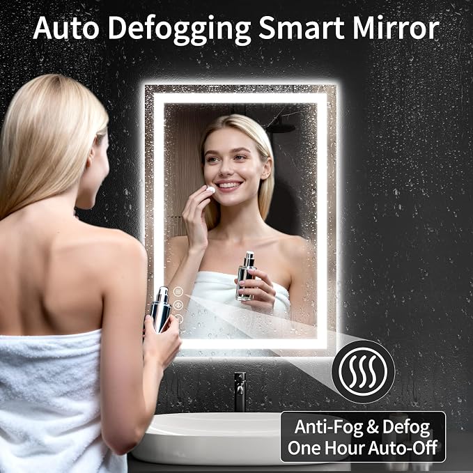 LED Bathroom Mirrors 24"x30" Bathroom Mirror with Lights for Wall, Backlit + Front Lit, 3 Colors, Anti-Fog, Dimmable Brightness for Vanity,Bathroom, Entryway, Living Room