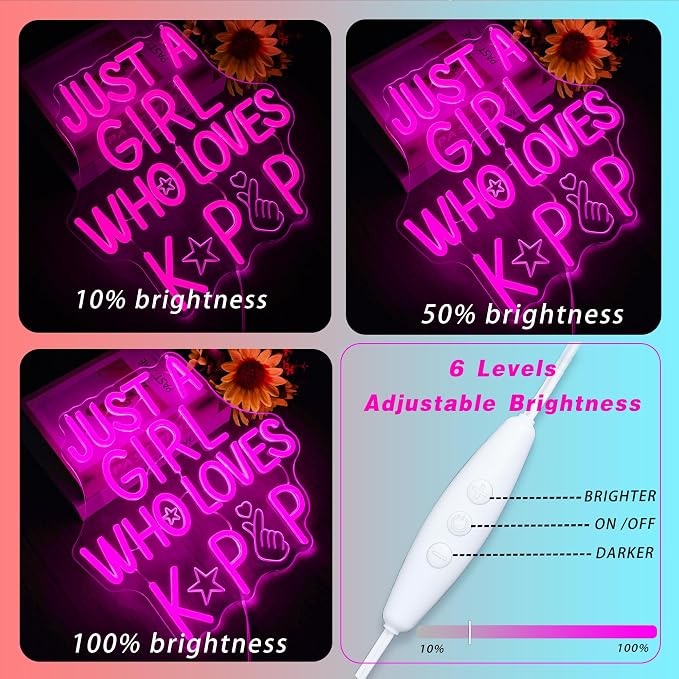Kpop Neon Sign - Just a Girl Who Loves Kpop LED Light Dimmable USB Powered Neon Lights for Girls Room Decor, Teen Bedroom Aesthetic, Kpop Fan Gift, Korean Music Wall Art, Dorm Decor(12.7 * 12.4inch)