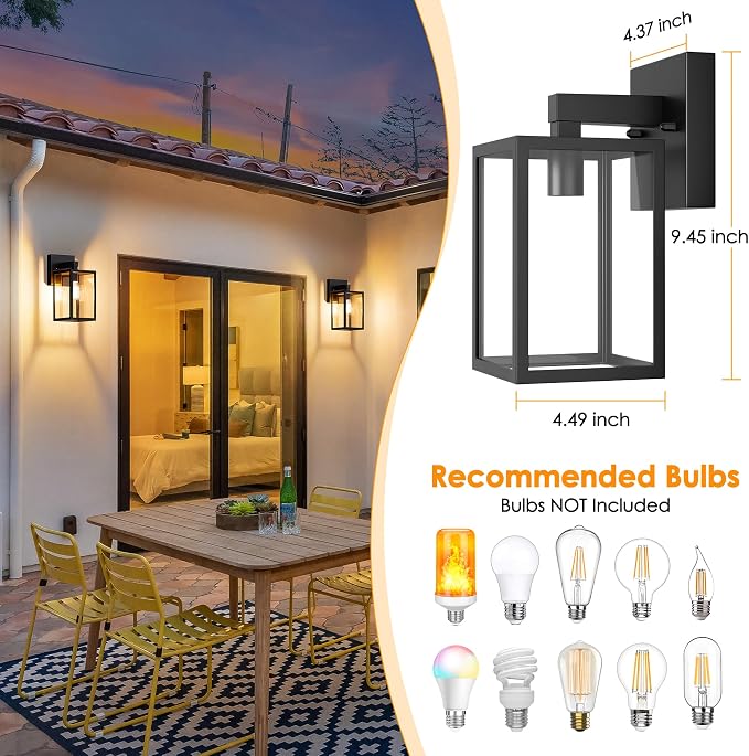 Outdoor Wall Lantern, Waterproof Exterior Wall Sconce Light Fixture, Black Front Door Lamp, Anti-Rust E26 Socket Porch Lighting