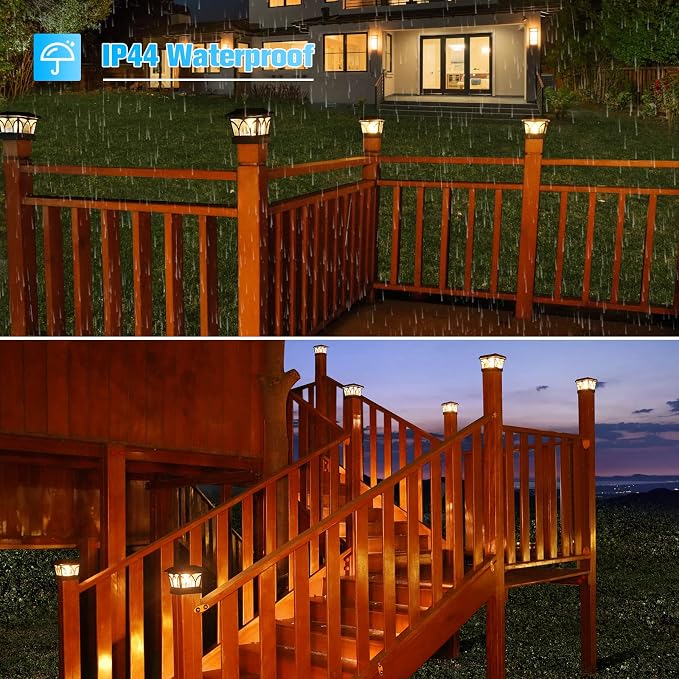 VOLISUN Solar Fence Post Cap Lights, Edison LED 2 Modes 4Pack,Slate Black | Solar powered lights fit 4x4/6x6 posts, ideal for garden, deck, mailbox, yard & porch outdoor decoration