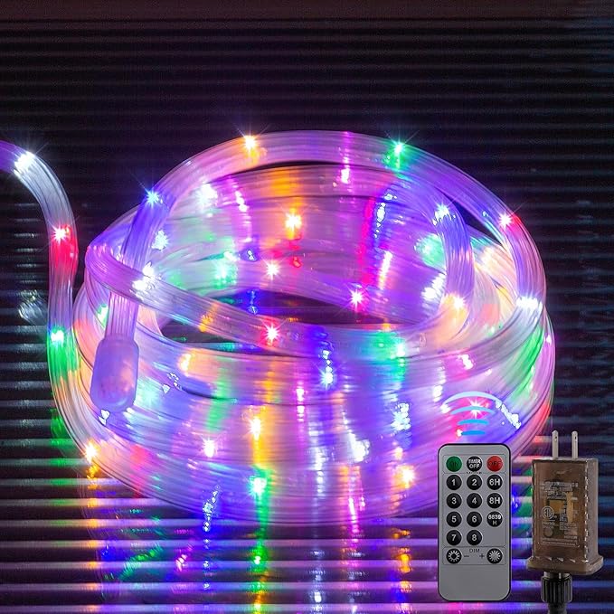Ripple Tube LED Rope Lights with Remote Control - 8 Modes, 360° Glow,Waterproof for Outdoor/Indoor,Garden,Wedding,Pool,Patio,Christmas Decor (Multicolor, 33ft)