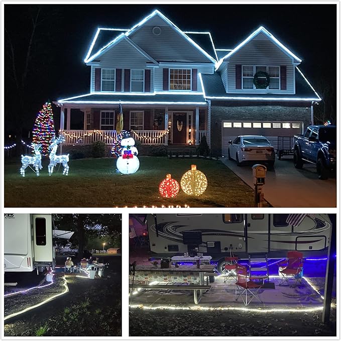 LED Rope Lights, 100ft 110V Waterproof Rope Lights for Outside, Outdoor String Lights, Ideal for Eaves, Backyards Garden, Christmas Decoration(White)